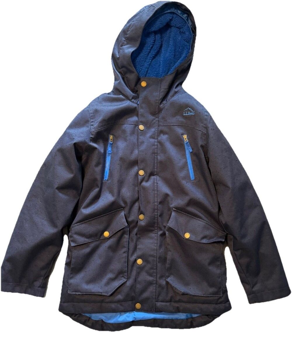 LL Bean Kids M 10-12 Rugged Ridge Parka Winter Jacket Primaloft Navy Blue Hood